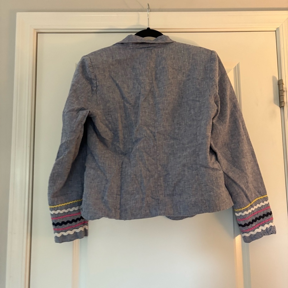 For Cynthia Women's Gray Multicolor Accents Linen/Cotton Blend Blazer - Picture 5 of 14